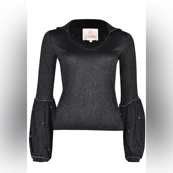 BYTIMO GLITTER V-NECK - BLACK - NWT- SMALL